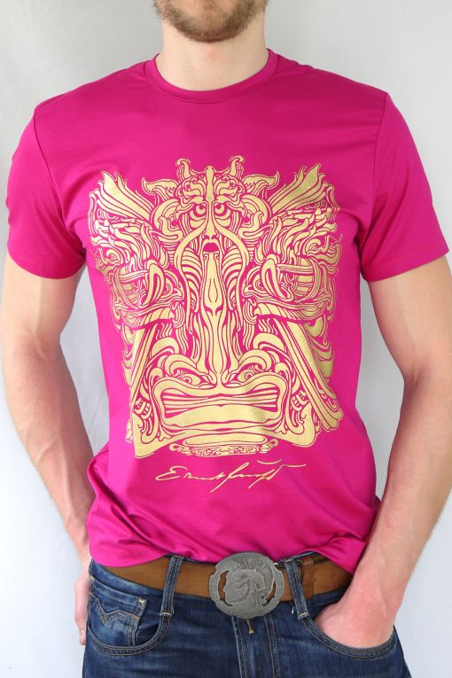 Herren T-Shirt Fuksia mit Gold - Ernst Fuchs Motiv